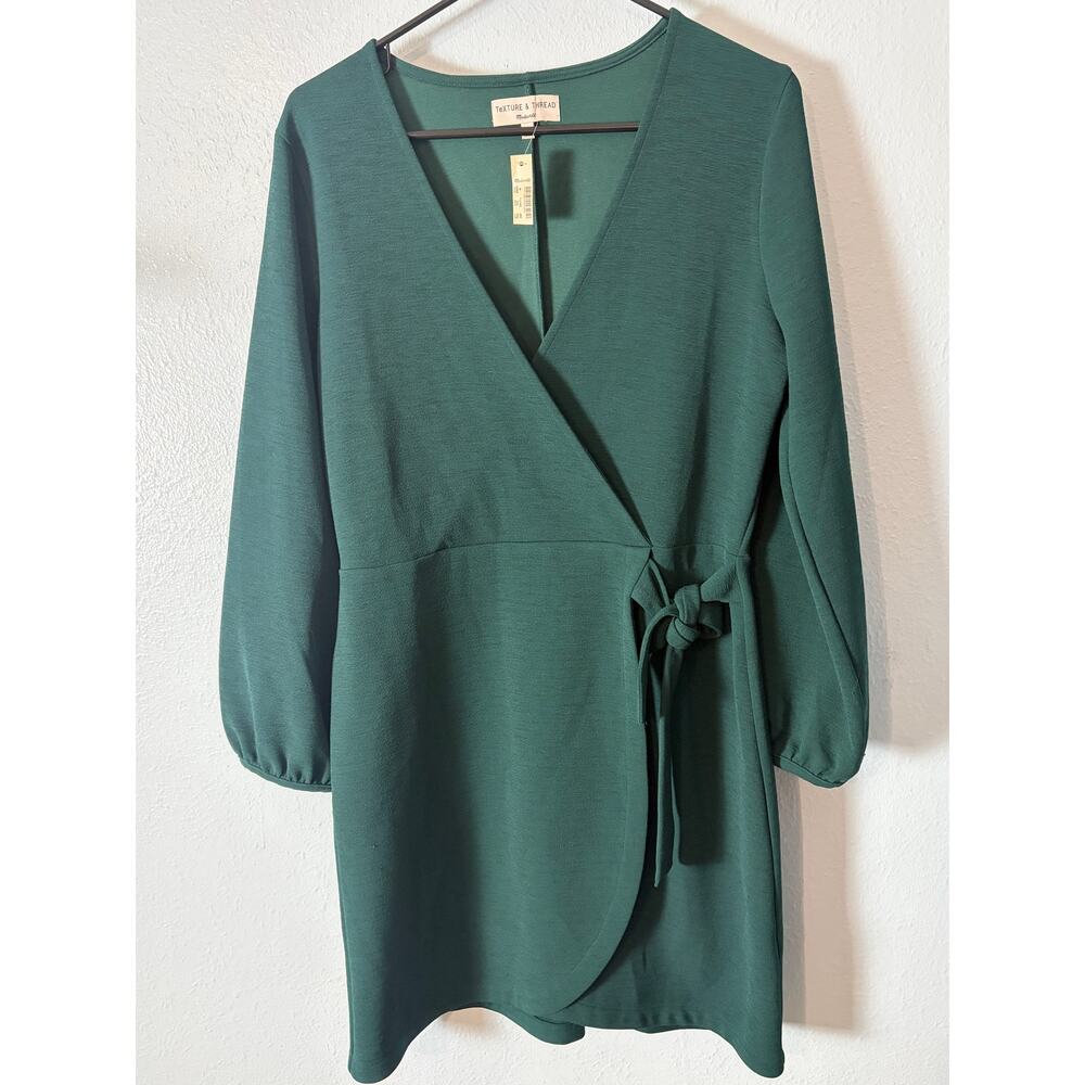 Madewell Texture and Thread Green Faux Wrap‎ Dress Tie Waist Size M NWT
